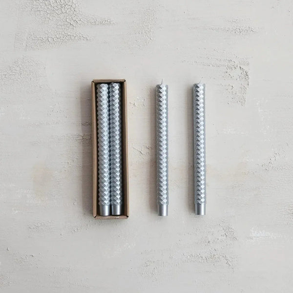 Holiday Ornaments Silver Faceted Taper Candles // Set of 2