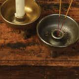 Candles & Matches Footed Taper Candle & Incense Holder in Black