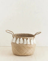 Decorative Storage Hand-Woven White Tassel Belly Basket