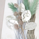 23"H Silver Magnolia Leaf Plume with Glitter