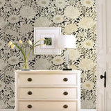 Wallpaper Wood Block Blooms Wallpaper in Black & Gold