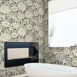 Wallpaper Wood Block Blooms Wallpaper in Black & Gold