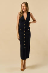  Zera Sleeveless Sweater Button Down Maxi Dress 