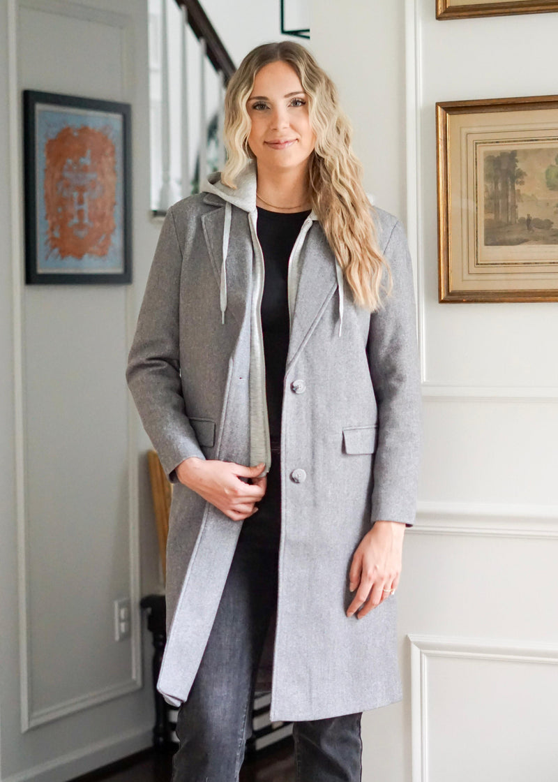 Lifestyle Annika Hooded Two Button Coat // Charcoal 