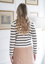 Button Down Cardigan Top with Gold Buttons // Navy & White Stripe 