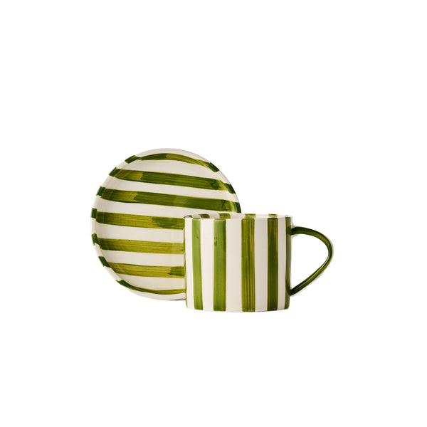  Hand Painted Ceramic Cafe Set with Saucer, 200ml: Matcha - One case (6 units $11 ea) 