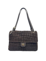 Lifestyle Medium Croc Suede Flap Bag // Dark Brown 