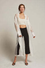 Lifestyle Tory Long Line Sheer Button Up Top XS WHITE 