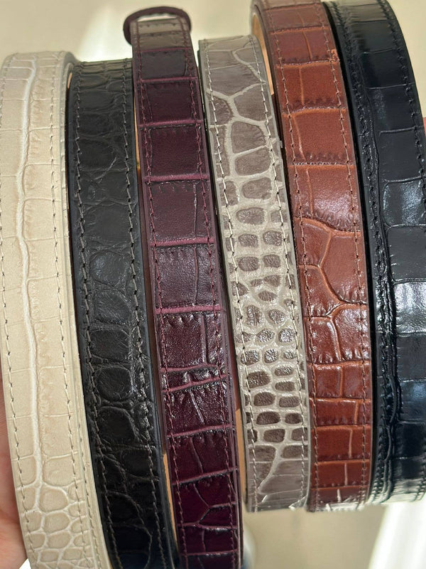  Leather Croc Embossed Belt: Bordeaux 