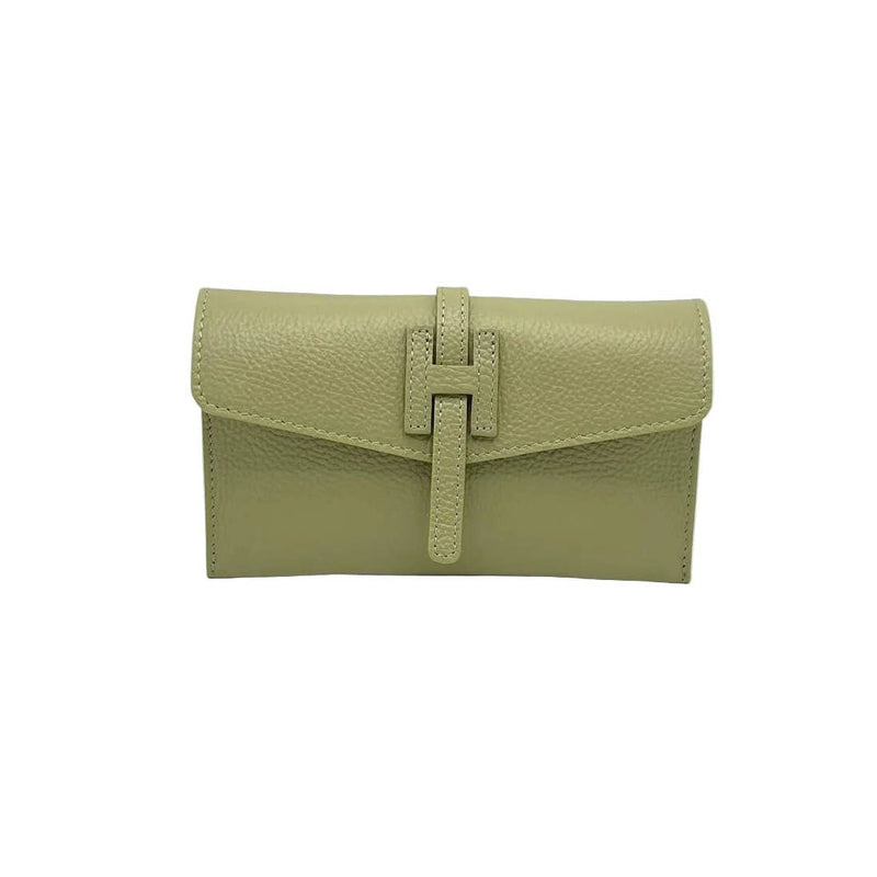 Italian Leather Clutch with Strap // Light Green