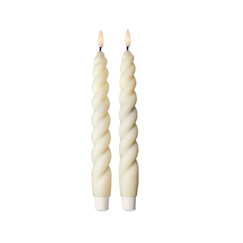  Ivory Spiral LED Taper Candles Set of 2 Paraffin Wax White 
