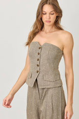  Sparkling Pinstripe Strapless Suit Top 