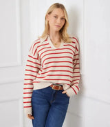 Lifestyle Stripe Polo Sweater // Red & Ecru 
