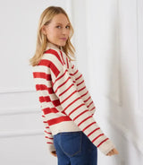 Lifestyle Stripe Polo Sweater // Red & Ecru 