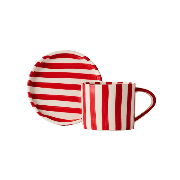  Hand Painted Ceramic Cafe Set with Saucer, 200ml: Cherry - One case (6 units $11 ea) 