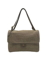  Large Genuine Leather & Suede Croc-Embossed Shoulder Bag, Made in Italy, art. 112783: Taupe 