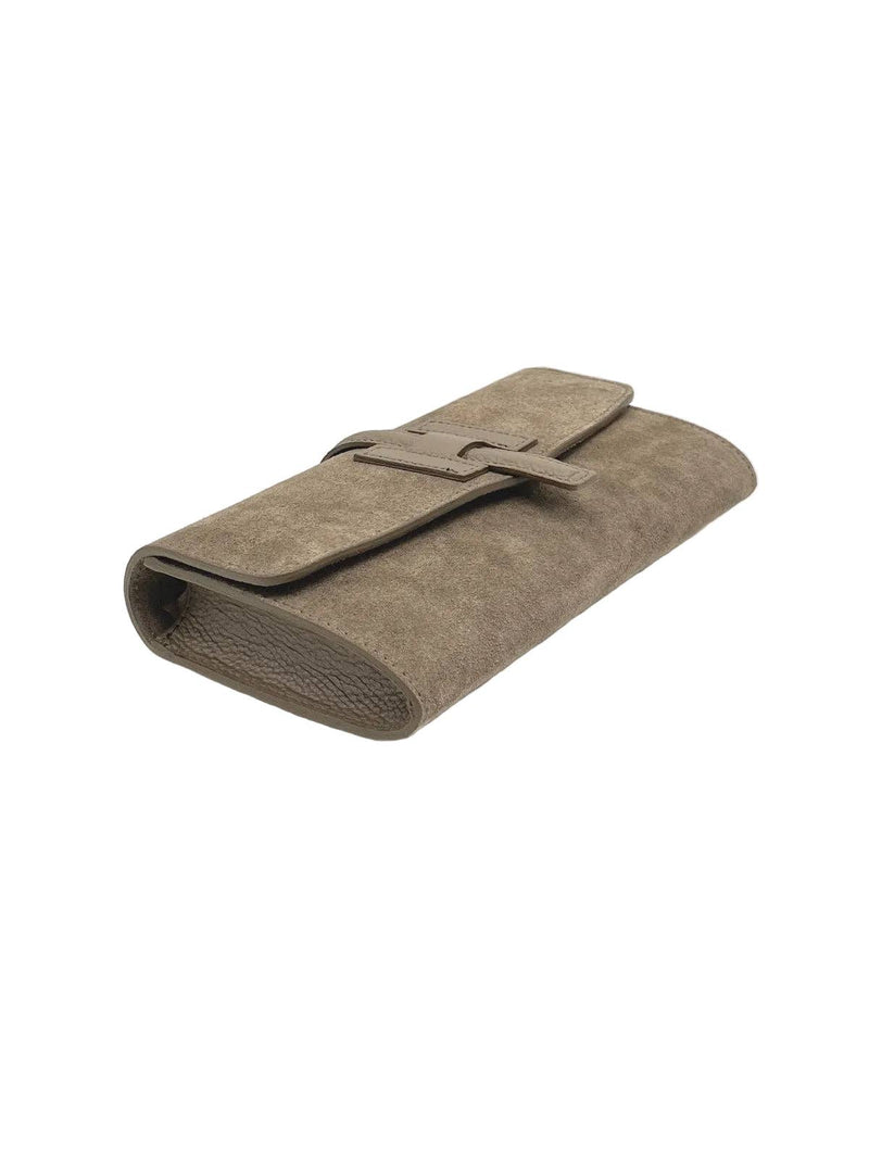 Italian Suede & Leather Clutch with Strap // Taupe