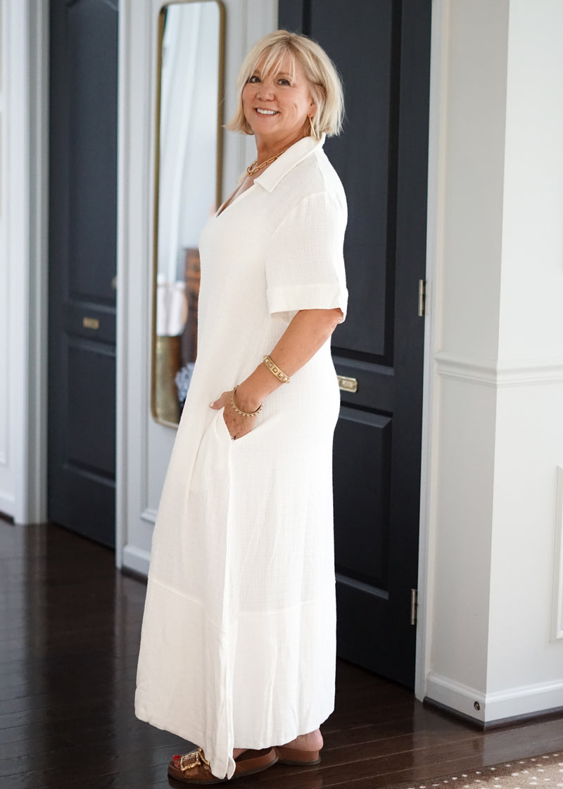 Lifestyle - Jules Linen Collared Midi Dress // Ivory - XS Lifestyle - Jules Linen Collared Midi Dress // Ivory - XS