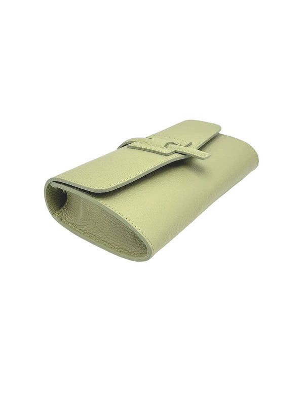  Italian Leather Clutch with Strap // Sage 