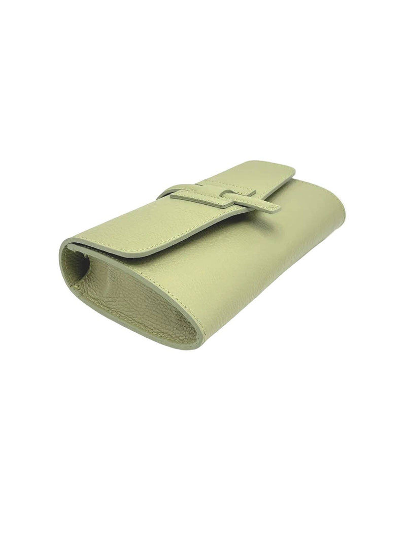  Italian Leather Clutch with Strap // Sage 