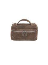  Suede Top Handle Crossbody Bag, Made in Italy, art. 112785: Brown 