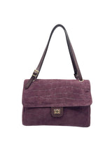 Lifestyle Medium Croc Suede Flap Bag // Dark Brown 