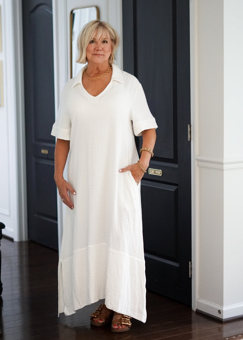 Jules Linen Collared Midi Dress // Ivory Jules Linen Collared Midi Dress // Ivory