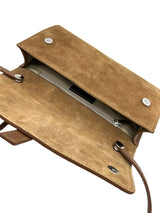 Italian Suede & Leather Clutch with Strap // Camel