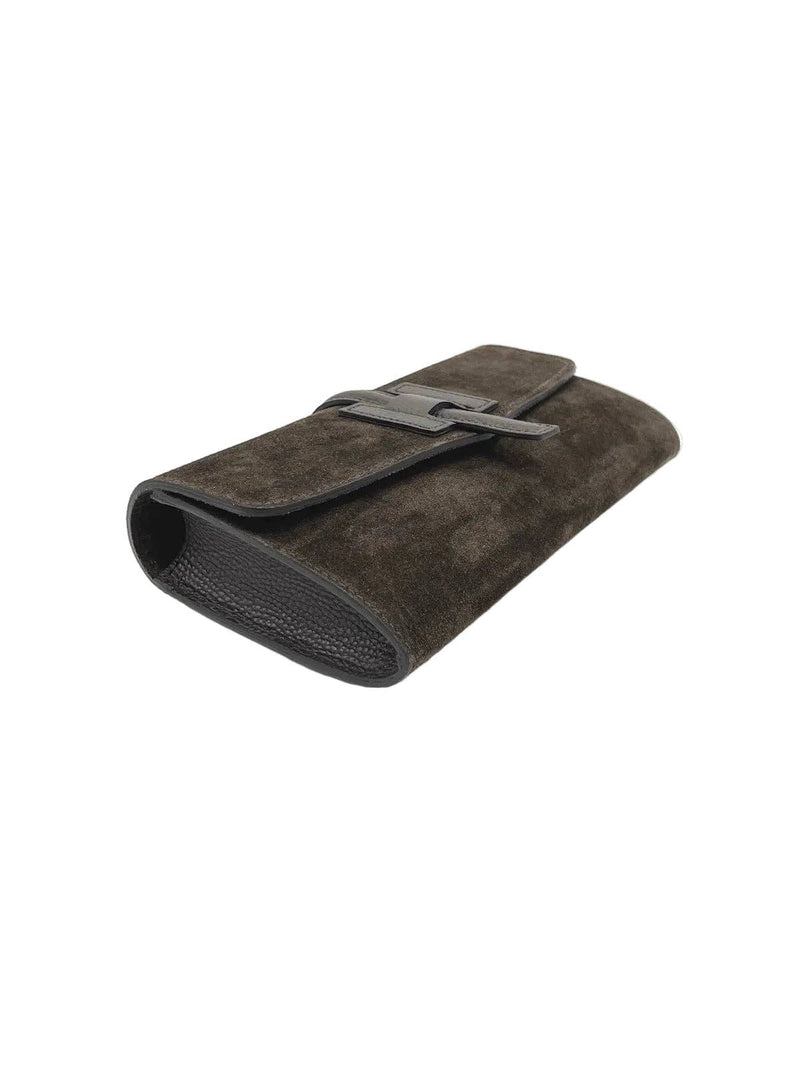 Italian Suede & Leather Clutch with Strap // Dark Brown