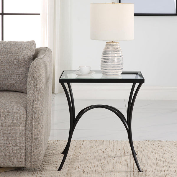 Accent Table Alayna Black Metal & Glass End Table 