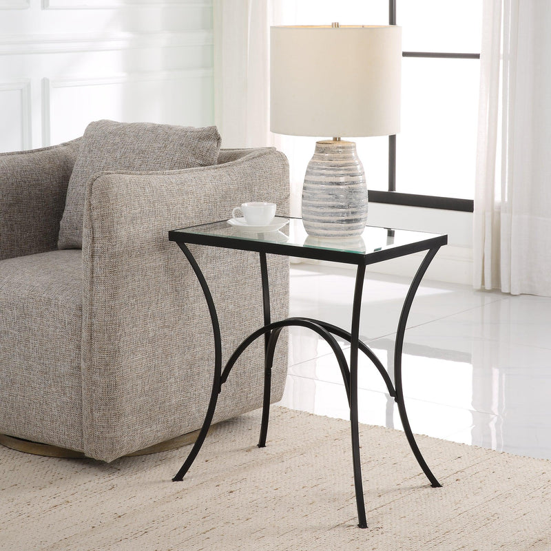 Accent Table Alayna Black Metal & Glass End Table 