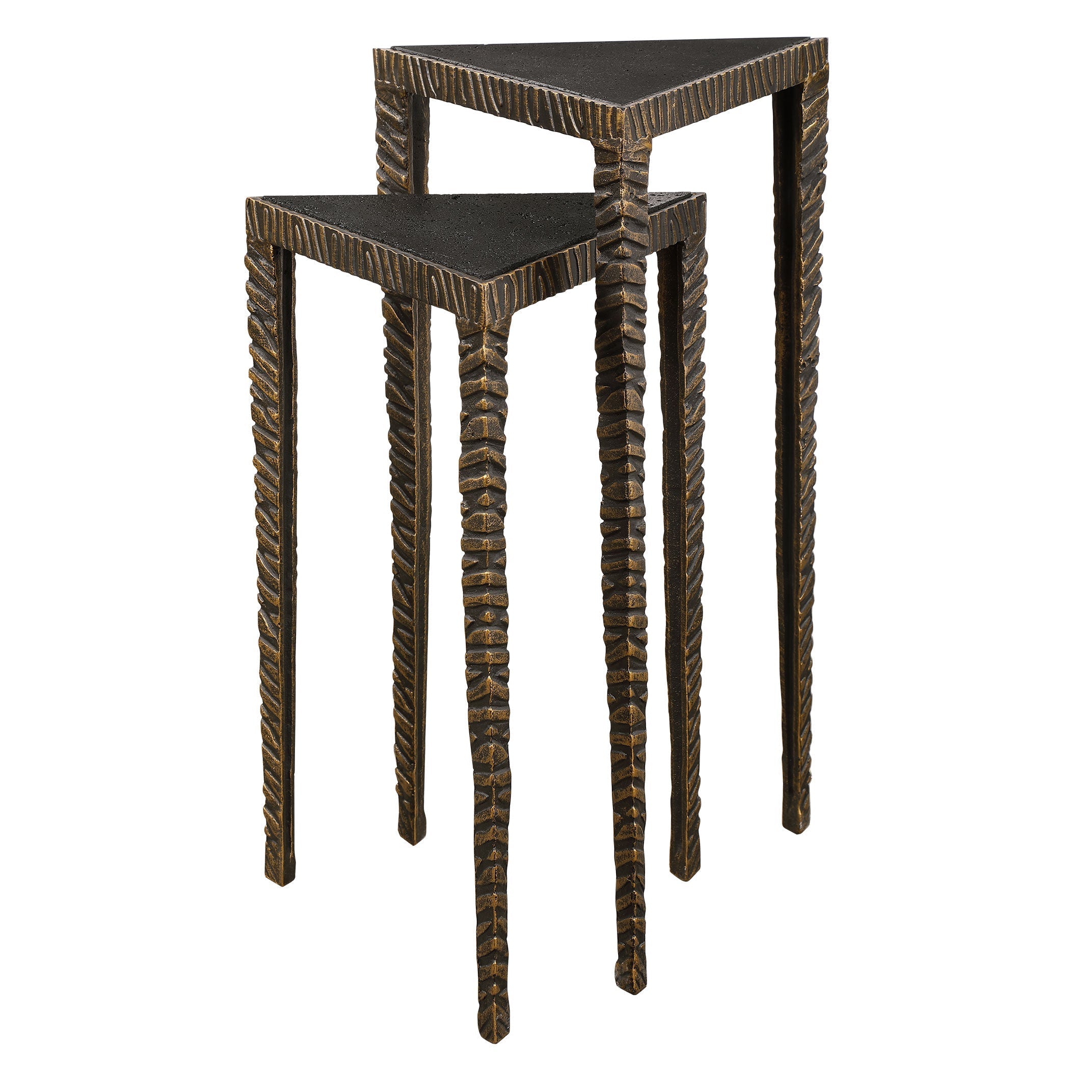 Unique Accent Tables: Samiria Triangular Tables with Cast Iron Base