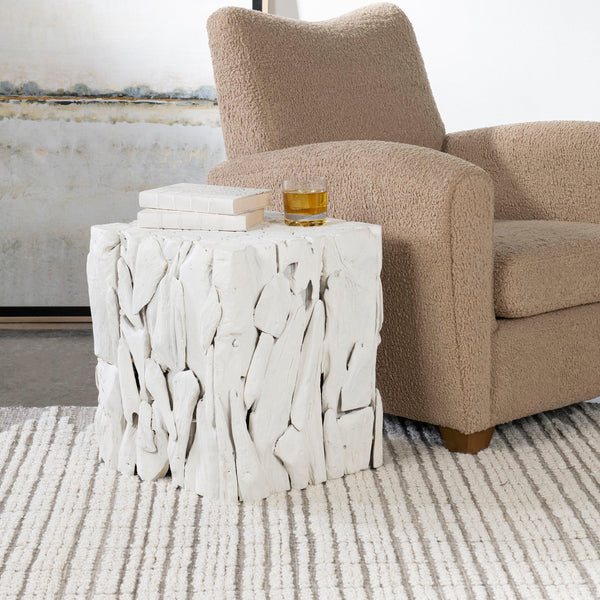 Accent Table Teak Root White Bunching Cube 