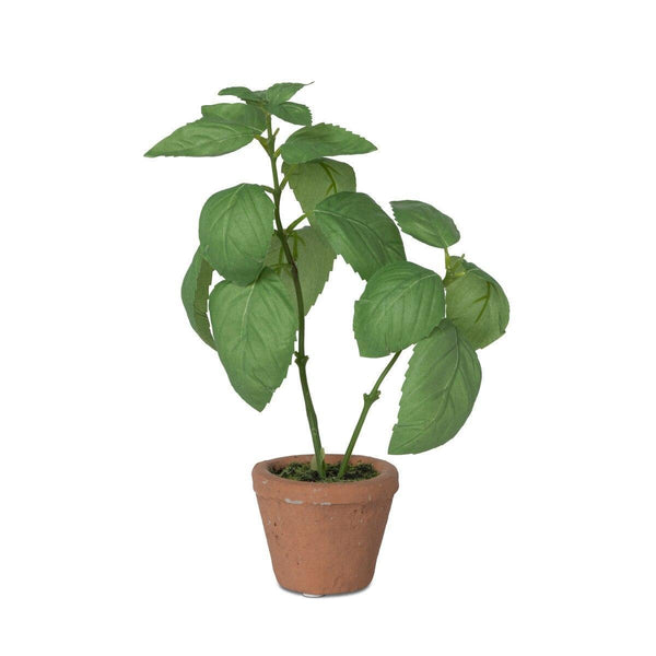 Faux Plant FAUX BASIL PLANT IN WINDOWSILL POT 