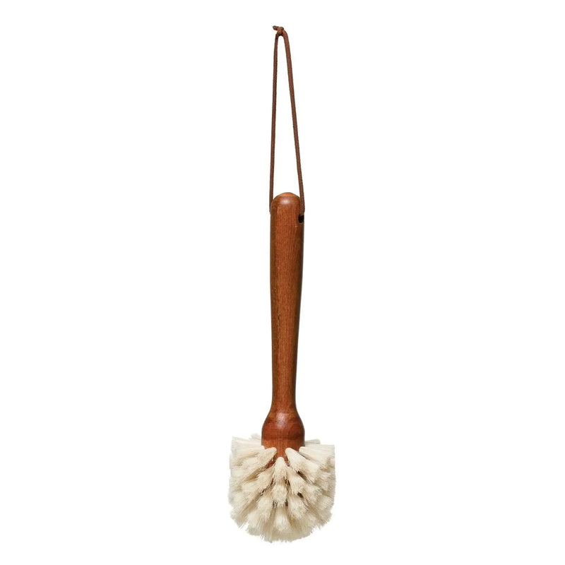 Household Cleaning Supplies Beech Wood Dish Brush with Leather Strap - Brown 