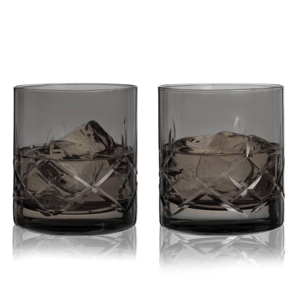  Admiral™ Hand-Etched Crystal Rocks Glasses - Smoke -Set of 2 