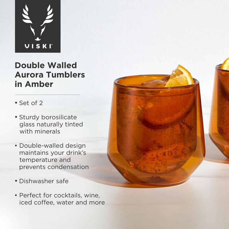Bar & Glassware Double Walled Auora Tumblers in Amber (set of 2) 