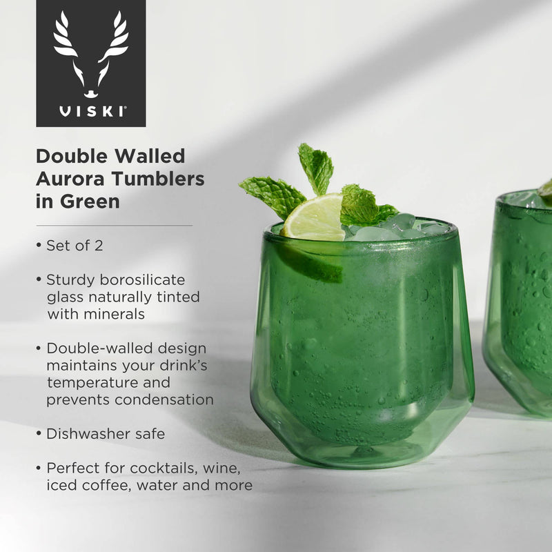 Bar & Glassware Double Walled Aurora Tumblers in Bottle Green (set of 2) 
