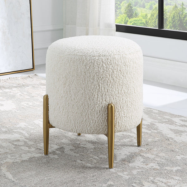 Benches, Ottomans & Stools Arles Shearling Brass Ottoman // White 