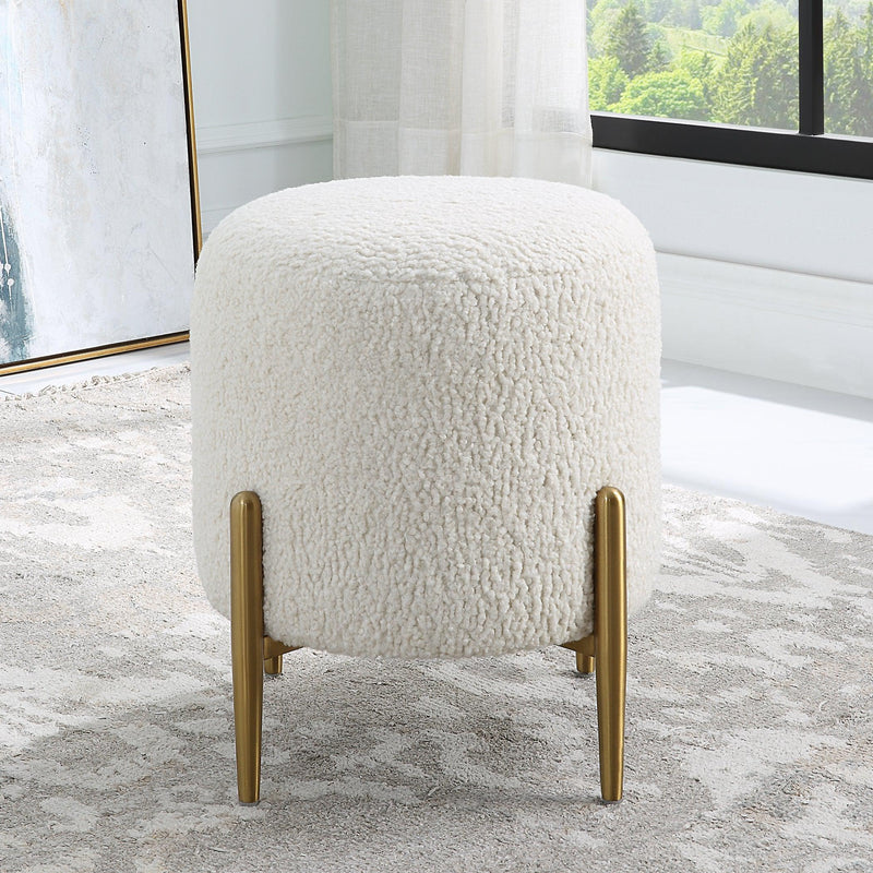 Benches, Ottomans & Stools Arles Shearling Brass Ottoman // White 