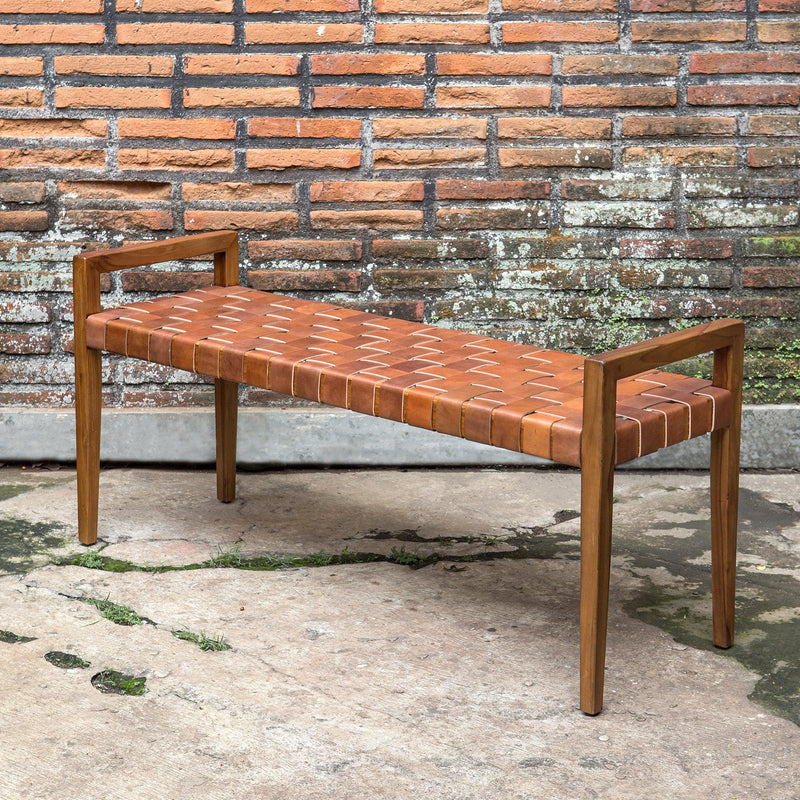 Benches, Ottomans & Stools Plait Woven Leather Bench 