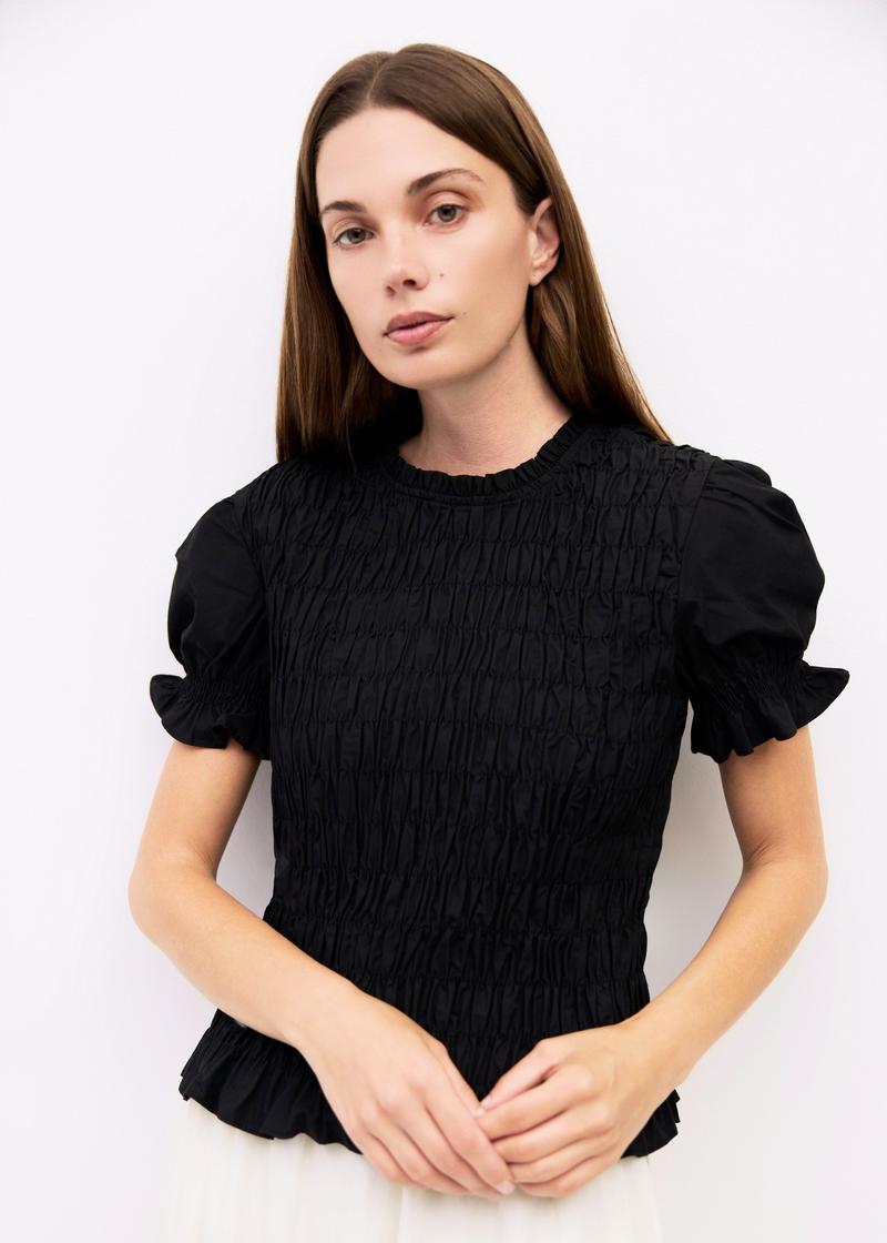 Lifestyle Bristol Smocked Puff Sleeve Blouse - Black 