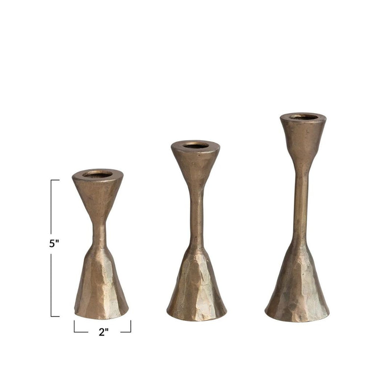 Candle Holders Hand-Forged Iron Antique Brass Taper Holders // Set of 3 