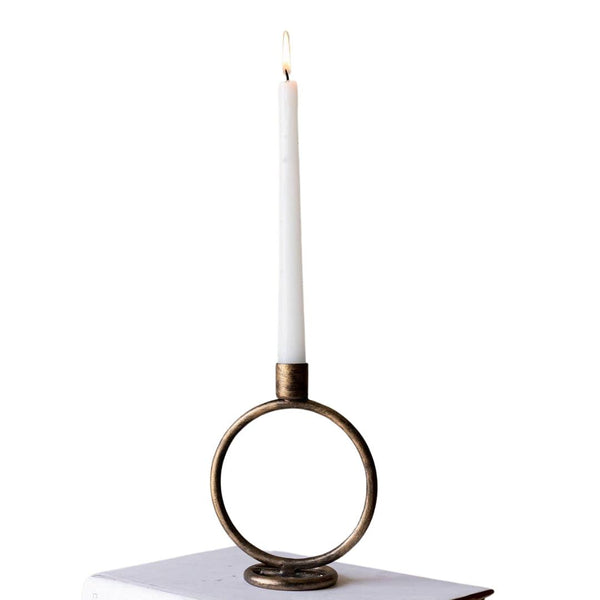 Candle Holders Round Sculpture Taper Candle Holder // Brass 