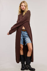  Carrie Split Front Tunic Sweater // Brown 