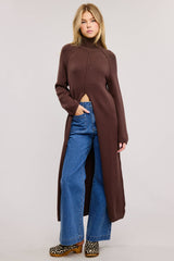  Carrie Split Front Tunic Sweater // Brown 