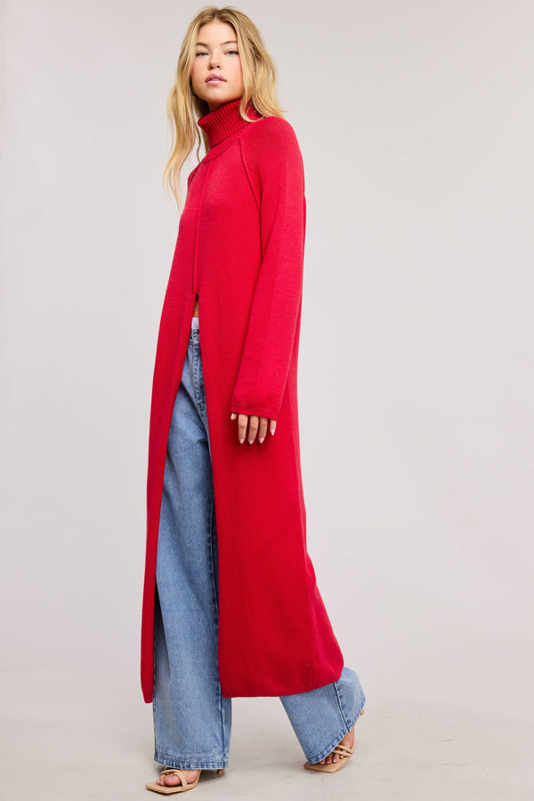  Carrie Split Front Tunic Sweater // Red 