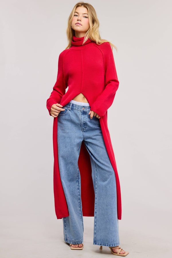  Carrie Split Front Tunic Sweater // Red 