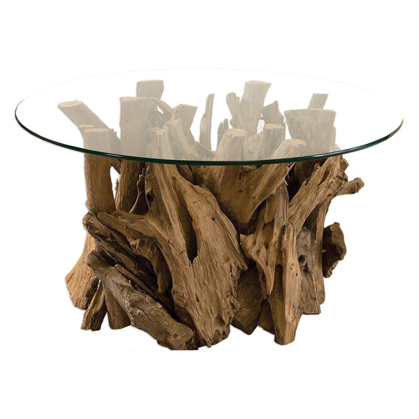 Coffee Table Driftwood Glass Top Cocktail Table 