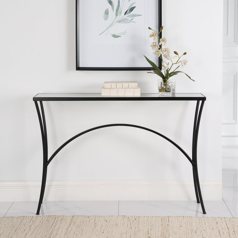 Console & Sofa Tables Alayna Black Metal & Glass Console Table 